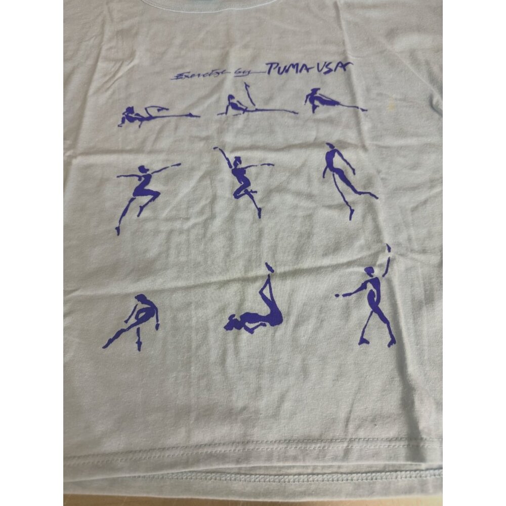 Vintage 80s Puma USA Aerobics Graphic T-Shirt Ladies L Light Blue Made in USA - Picture 2 of 6